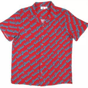 Disney Parks Men’s Walt Disney World Retro Button-Down Shirt Red Teal Size Large